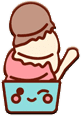 A cartoon of an ice cream cone in a cup.